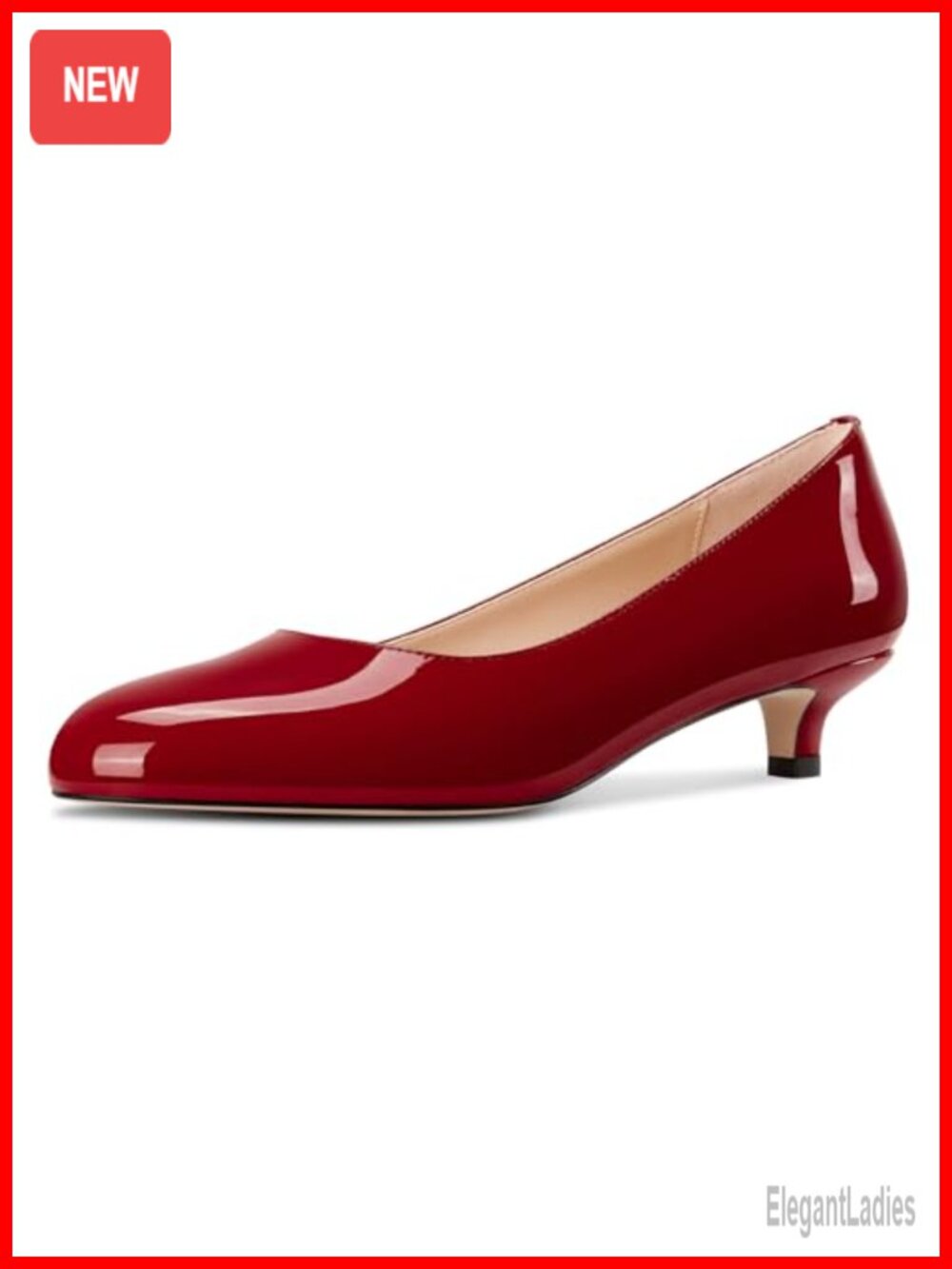 Kitten Heel Pumps Slip-On Round Toe Low Heel Office Dress Shoes